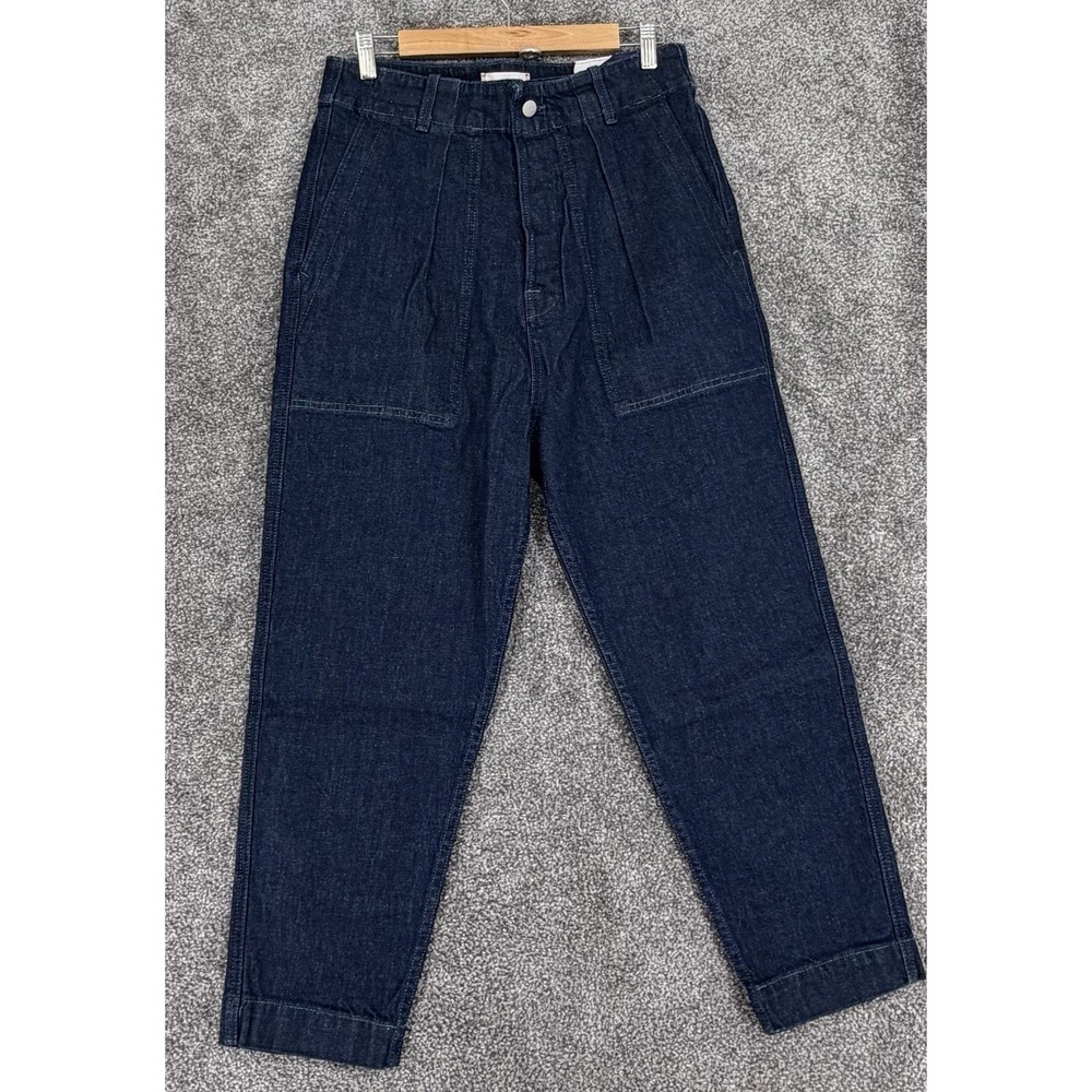 Sundry Dark Wash Denim Utility Baker Pants Contrast Stitch High Rise Size 28